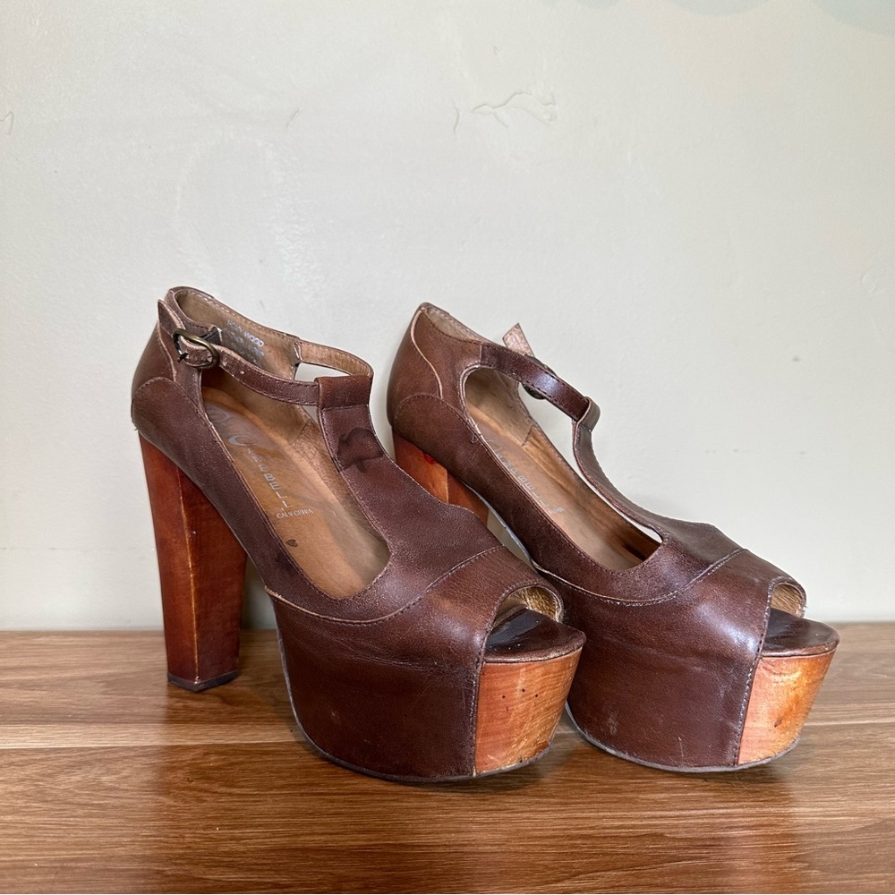 Jeffrey Campbell Brown Platform T-Strap Heels